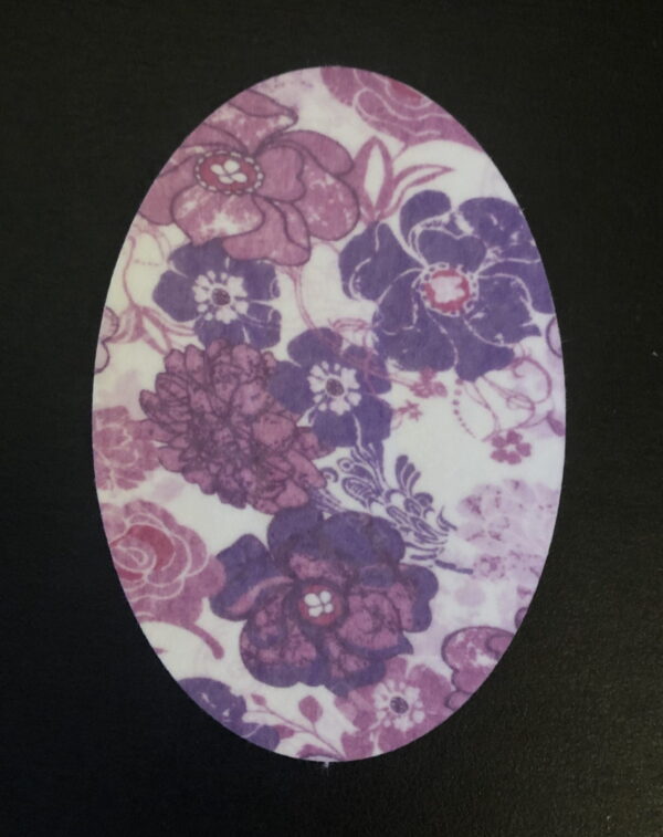 Purple Flowers Oval Designed precut adhesive patch to secure all diabetic devices