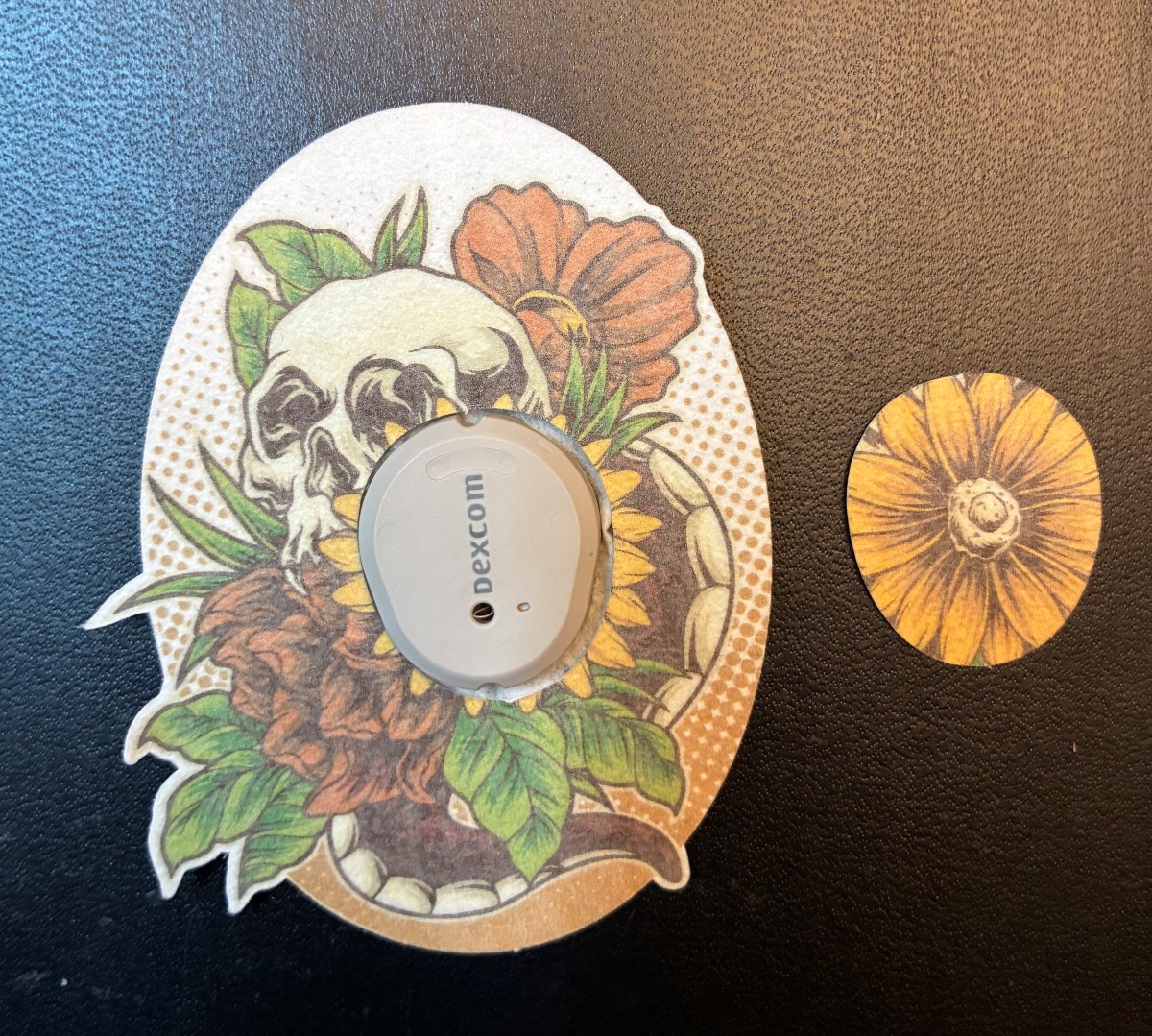 Skull Flowers Design precut adhesive patch to secure all diabetic devices G7